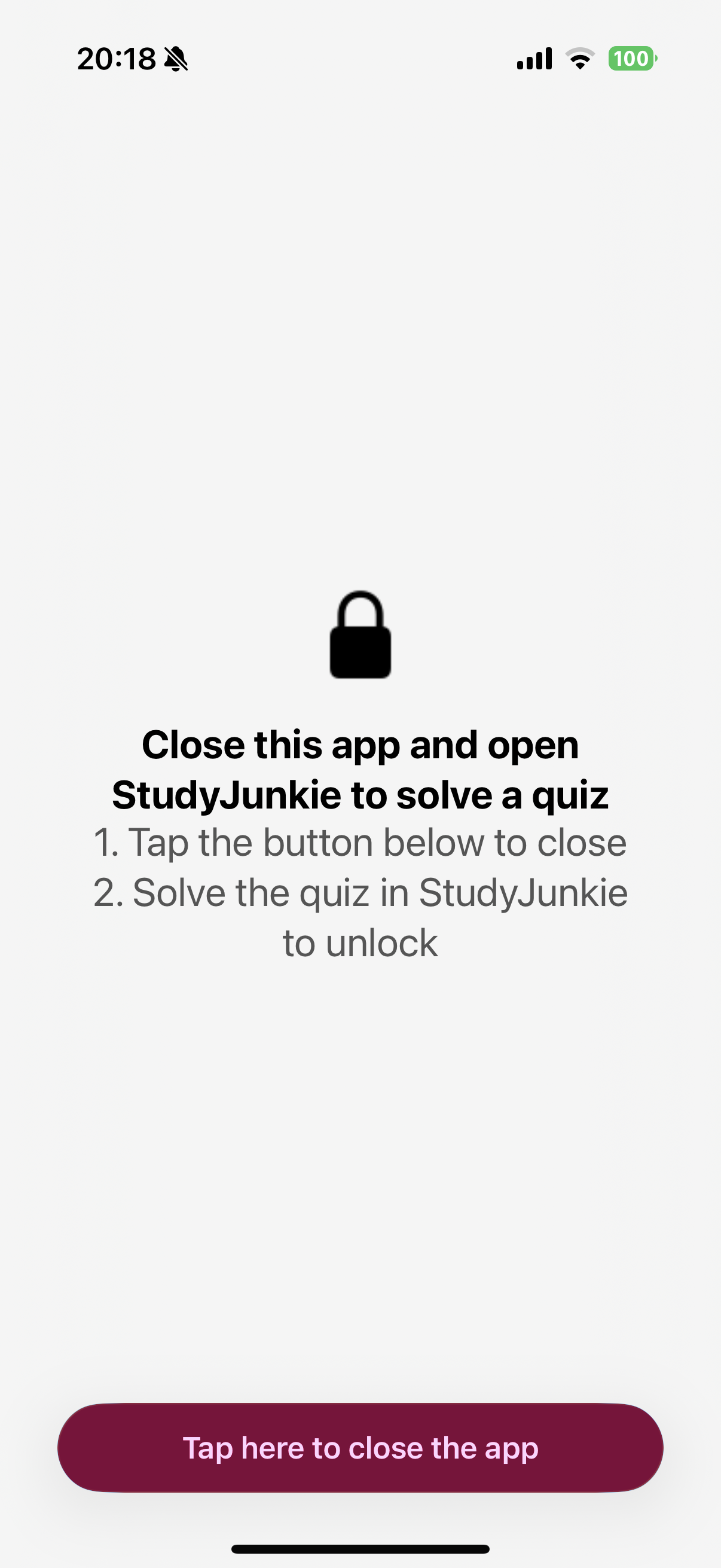 App restriction screen – solve quiz to unlock